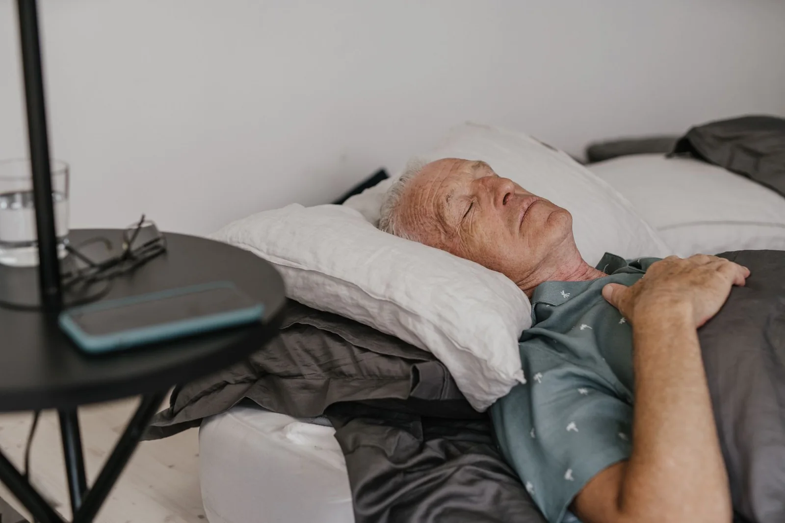 Mature man following a calm rest or evening routine